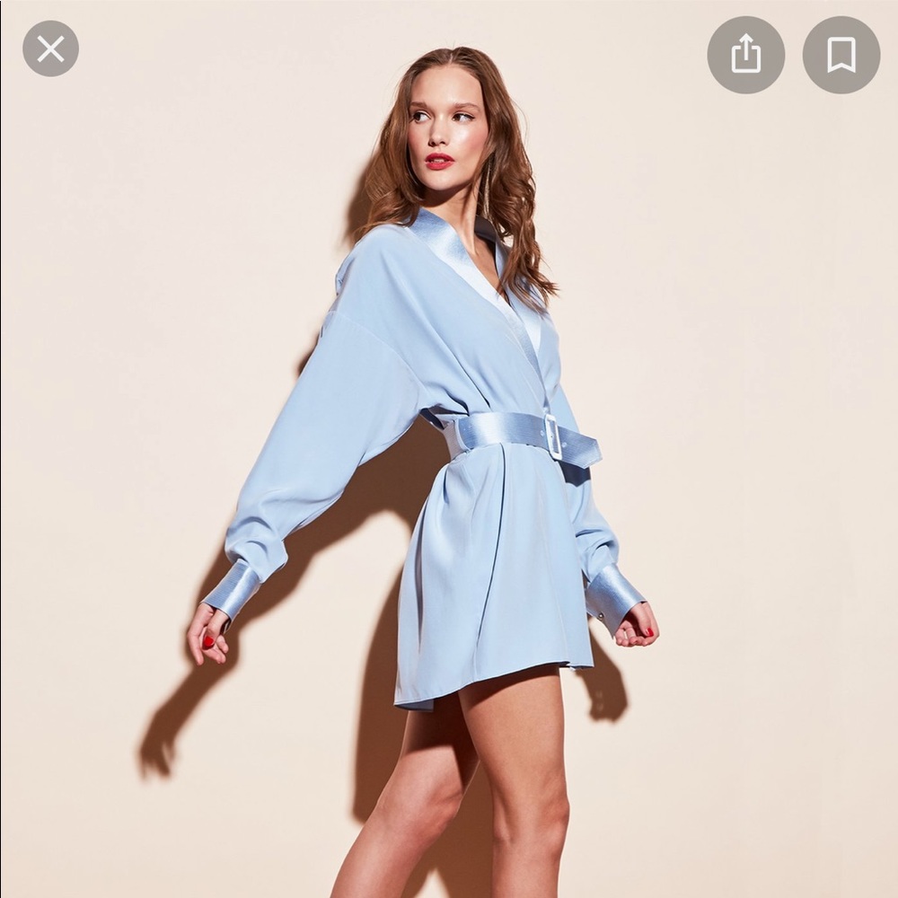 Fleur du mal cufflink mini wrap dress in icy blue